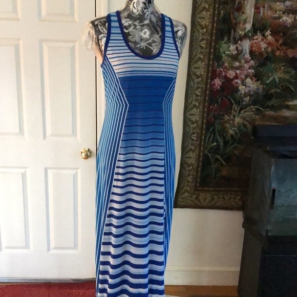 Calvin Klein size 10 blue maxi dress elongating diagonal stripe,slimming - Picture 7 of 16
